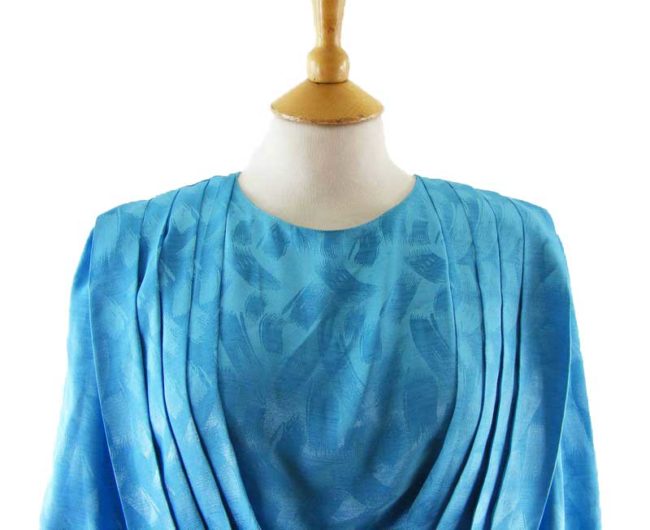 Close-up-of-80s-Blue-Asymmetric-Pleated-Blouse