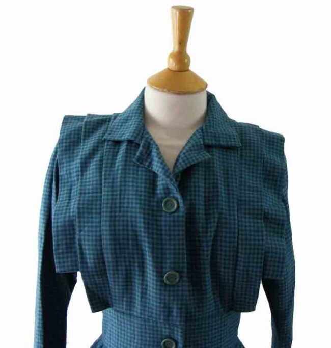 80s Blue Check Wool Dress - 8 - Image 2