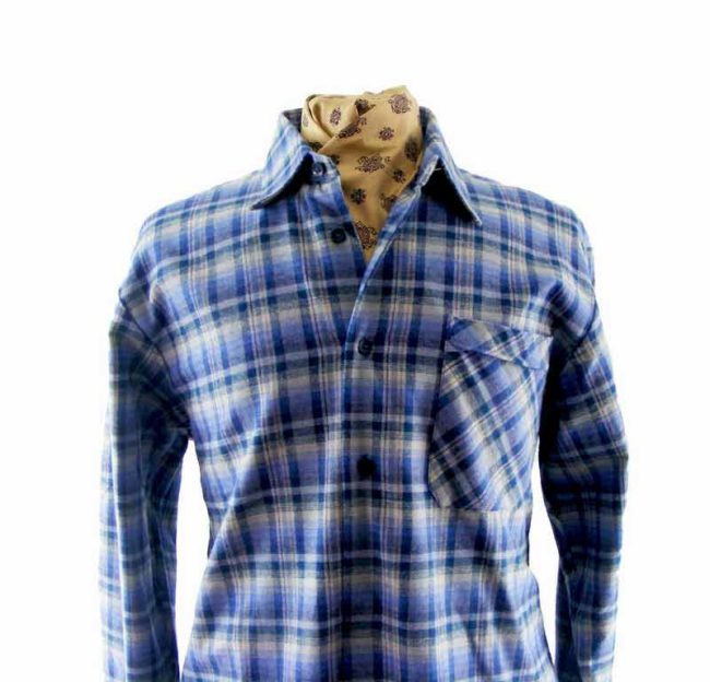 80s Blue checked Grandad Shirt - L - Image 2