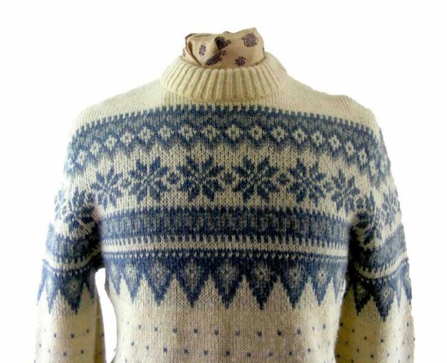 80s Danish Pure Wool Snowflake Sweater - L - Image 2