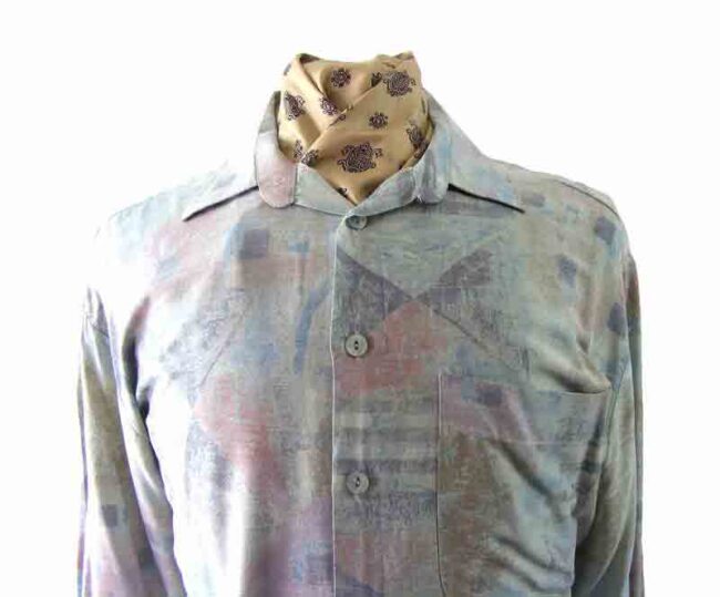 80s Green Abstract Print Shirt - L - Image 2