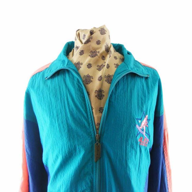80s Green With Orange Chevron shell suit top - XXL - Image 2