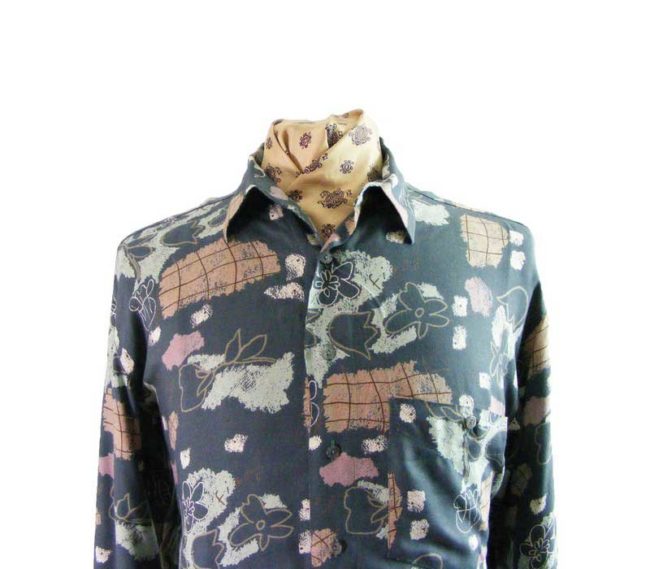 80s Grey Abstract Print Shirt - M - Image 2