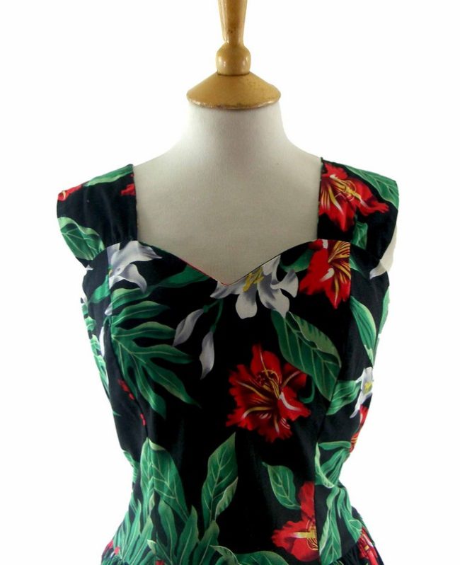 80s Hawaiian Tropical Floral Print Dress - 8 - Image 2