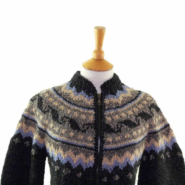 80s Ladies Multicoloured Zip Up Scandinavian Cardigan - 8 - Image 2