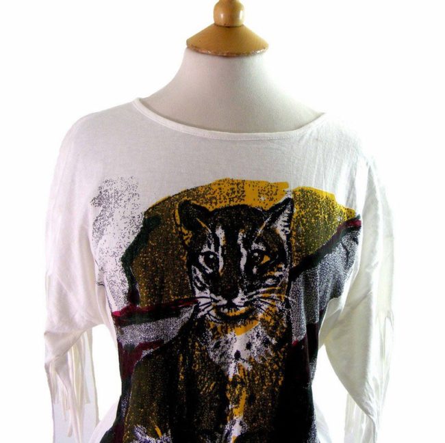 80s Leopard Print Fringed Tee Shirt - 16 - Image 2