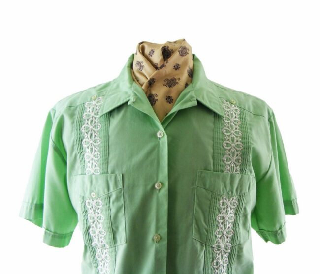80s Lime Green Guayabera Shirt - XL - Image 2