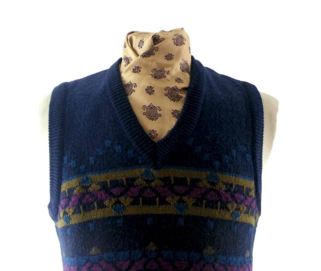 80s Mens Multicolored Ethnic Style Print Tank Top - M - Image 2