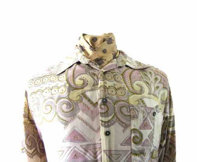 80s Patterned Long Sleeved Shirt - L - Image 2