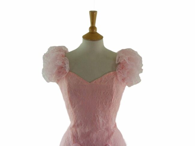80s Pink Lace Ruffle Dress - 8 - Image 2