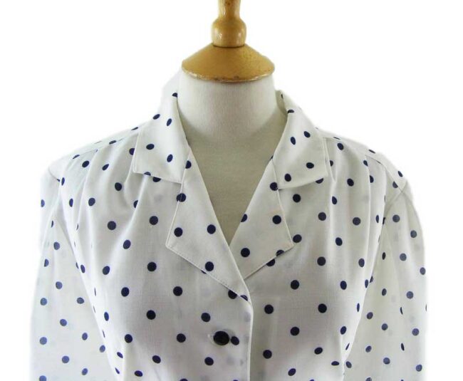 Close-up-of-80s-Polka-Dot-White-Blouse