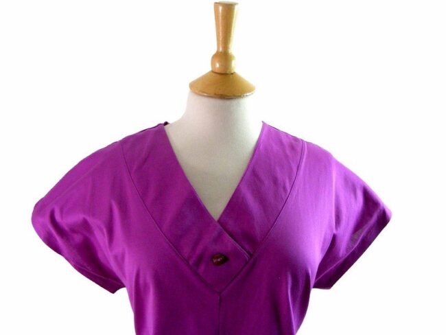 80s Purple V Neck Tee Shirt - 12 - Image 2