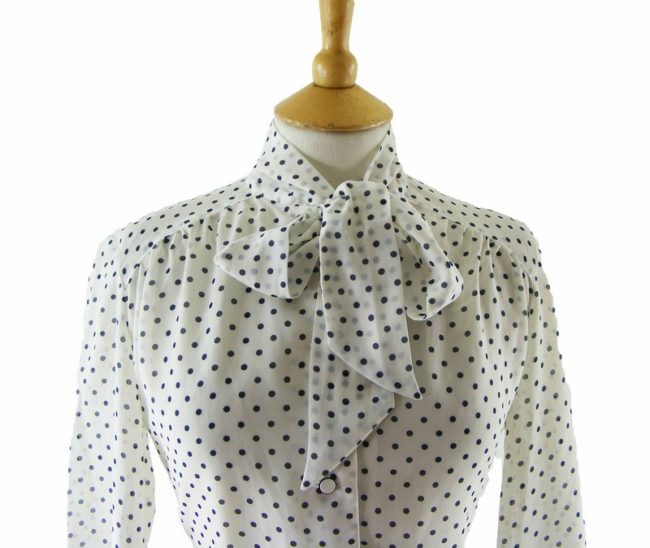 Close-up-of-80s-Pussy-Bow-Polka-Dot-Blouse