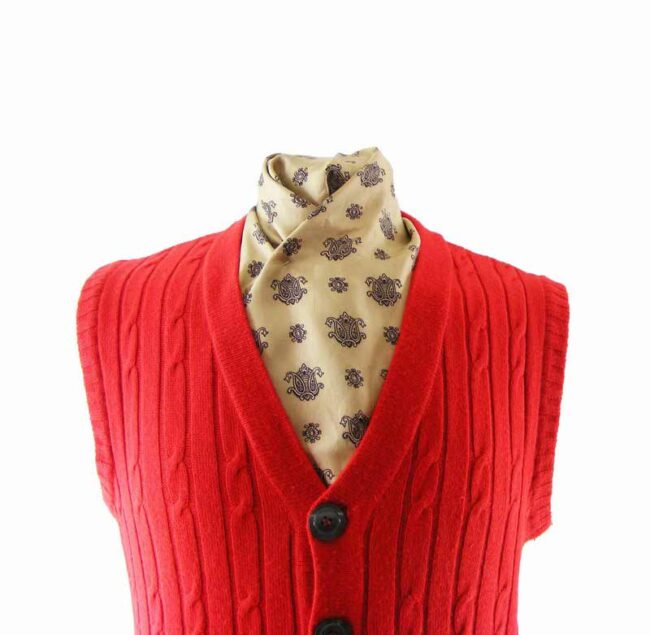 80s Red Cable Knit Button Through Tank Top - M - Image 2