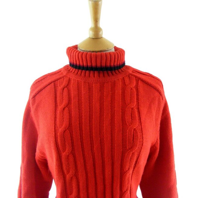 80s Red Cable Knit Roll Neck Sweater - 14 - Image 2