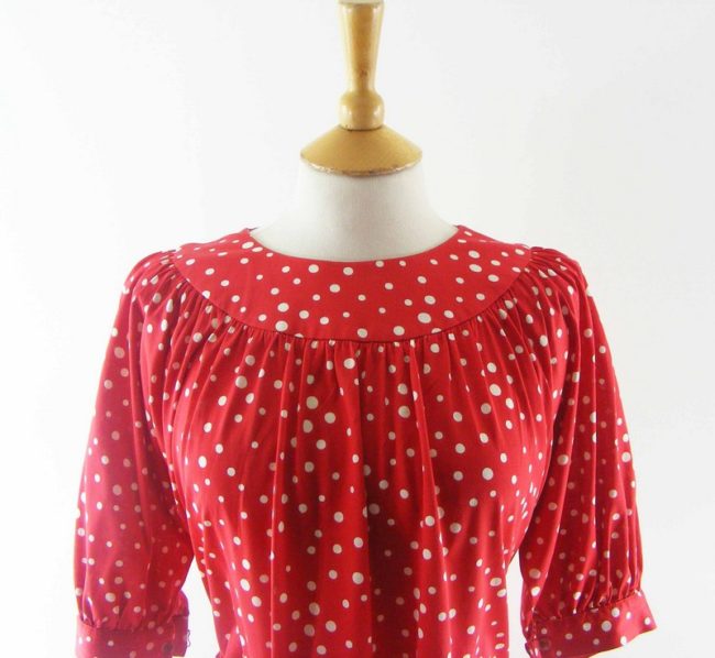 80s Red Polka Dot Dress - 12 - Image 2