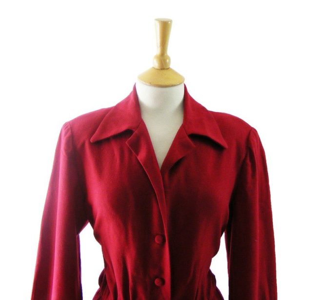 80s Red Wool Pleated Dress - 12 - Image 2