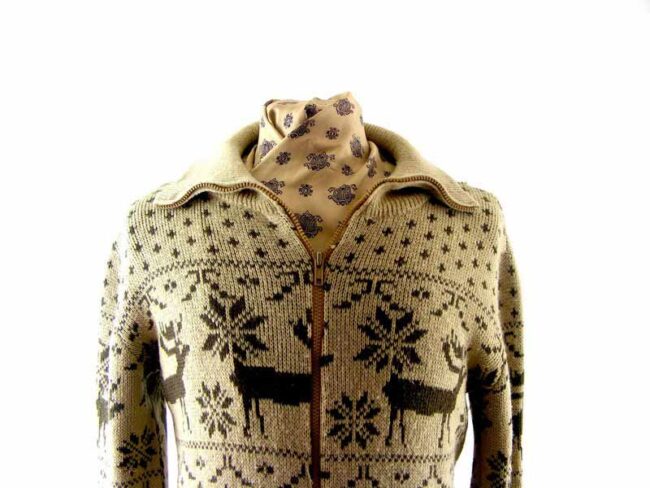 80s Reindeer Snowflake Ski Zip Up Cardigan - M - Image 2
