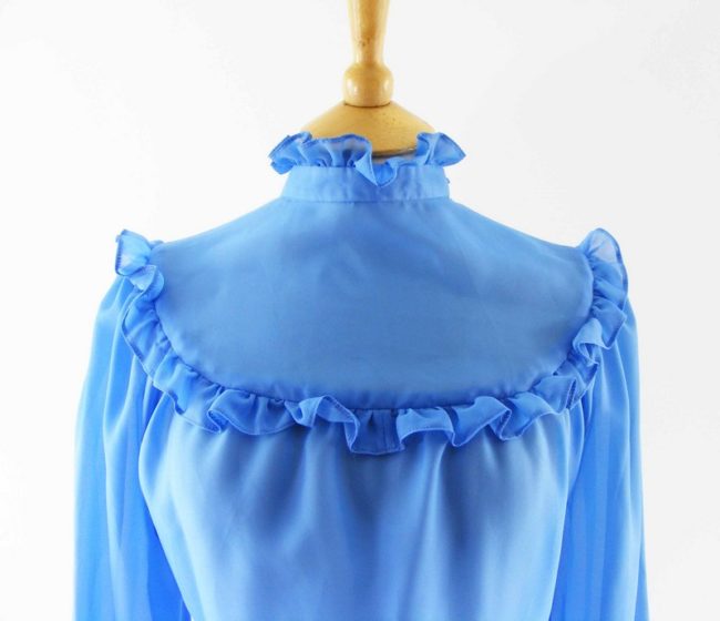 Close-up-of-80s-Ruffle-Collared-Blue-Blouse