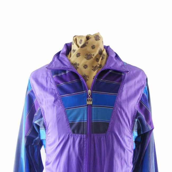 80s Striped Purple Shell Suit Top - M - Image 2