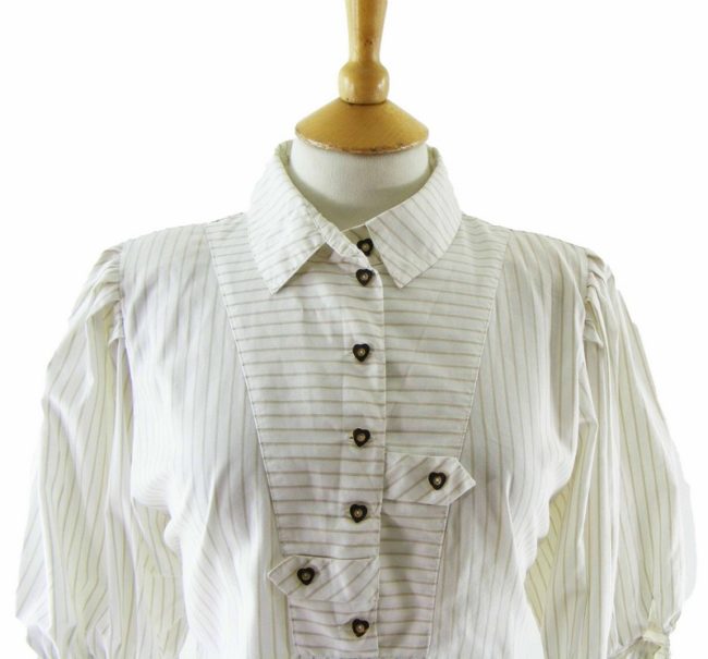 Close-up-of-80s-White-Striped-Short-Sleeved-Blouse