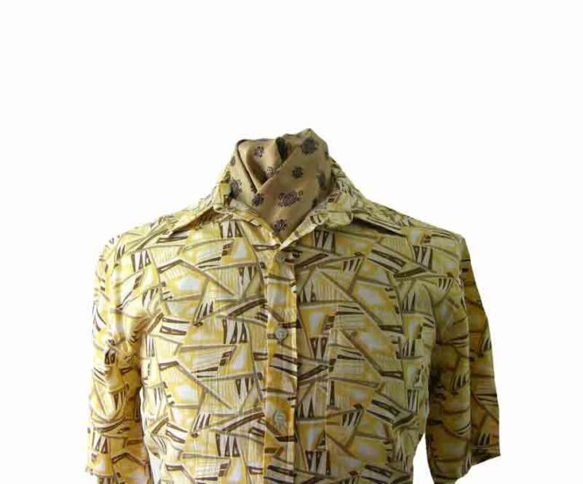 80s Yellow Abstract Print shirt - L - Image 2