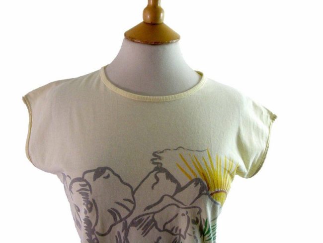 80s Yellow Elephant Print Tee Shirt - 10 - Image 2