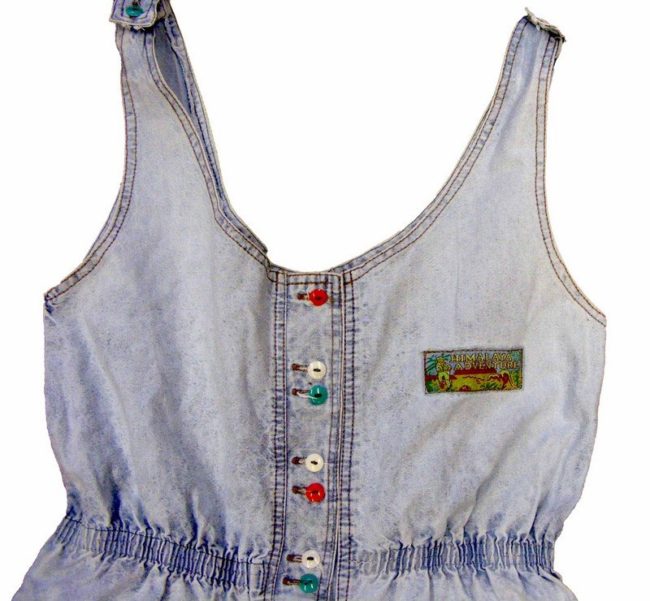 90s Acid Wash Blue Cotton Cropped Play suit - Image 2
