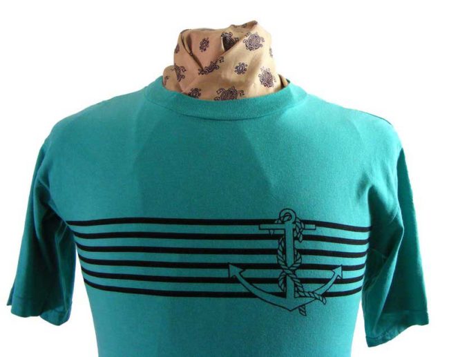 90s Anchor Print Green T shirt - S - Image 2