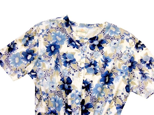 90s Blue Big Floral Print Cropped Play suit - 14 - Image 2