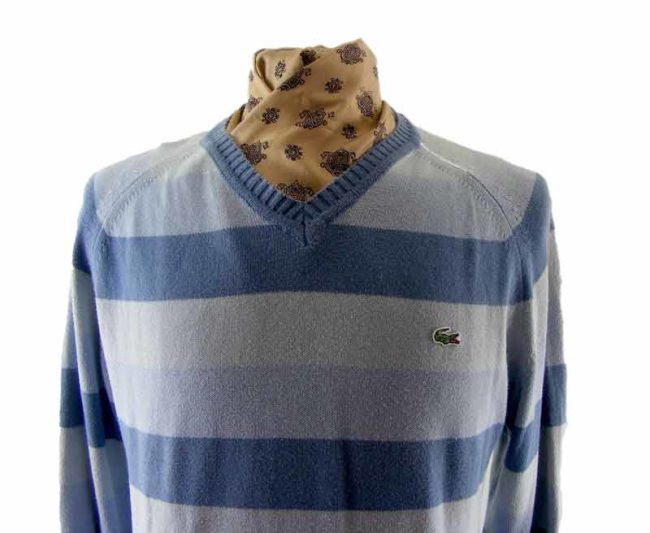 90s Blue Striped Lacoste Sweater - L - Image 2