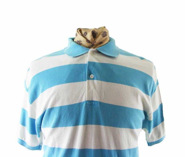 90s Blue & White Striped Polo shirt - L - Image 2