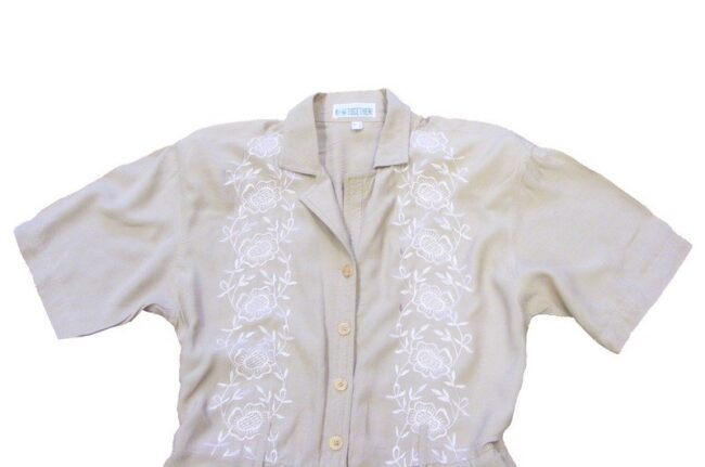 90s Brown Embroidered Cropped Play suit - Image 2