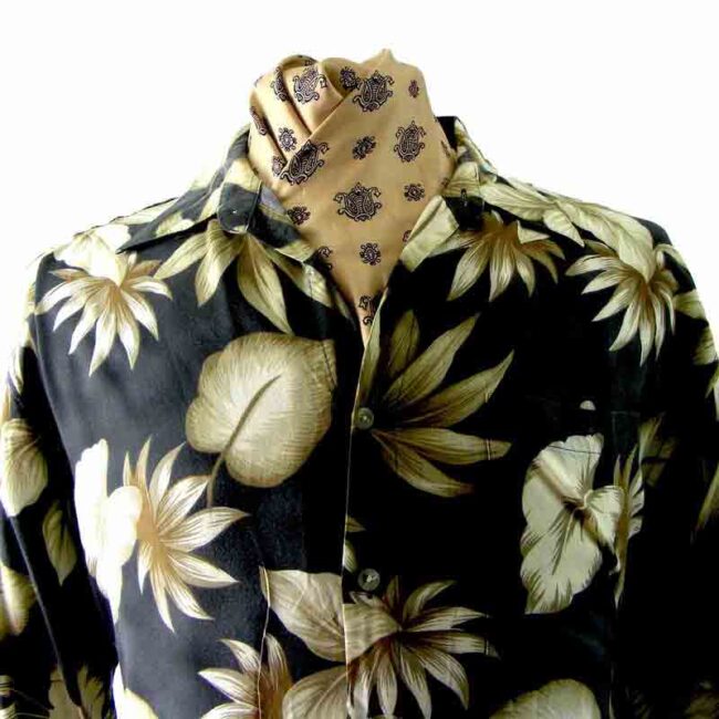 90s Brown Hawaiian Floral Print shirt - L - Image 2