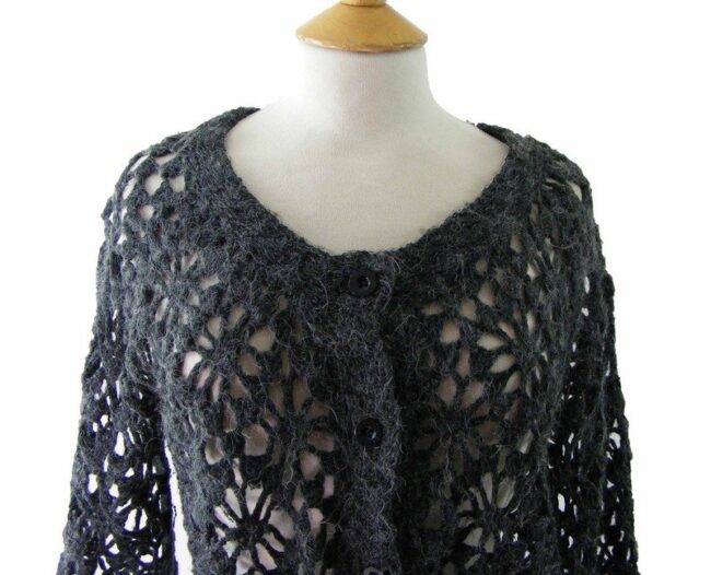 90s Charcoal Grey Crotchet Top - Image 2