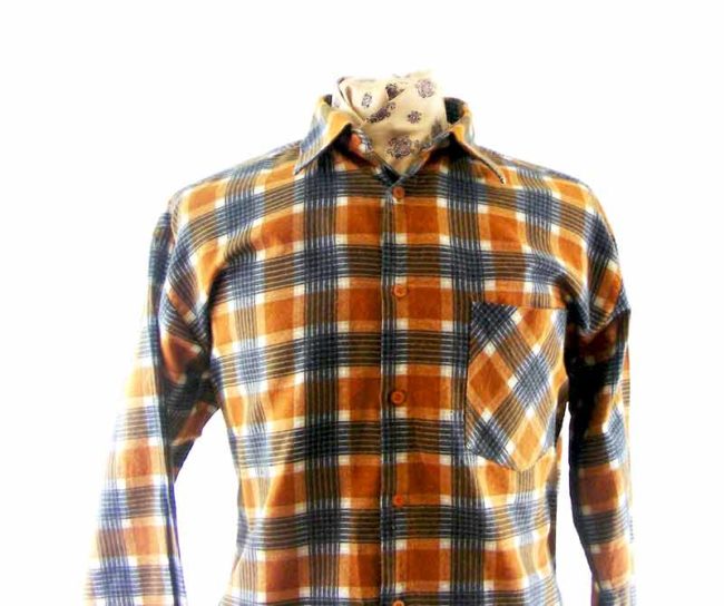 90s Checked Orange Grandfather Shirt - 2XL - Image 2
