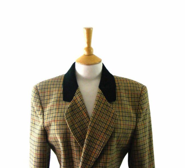 90s Checked Wool Hacking Style Jacket  - 12 - Image 2