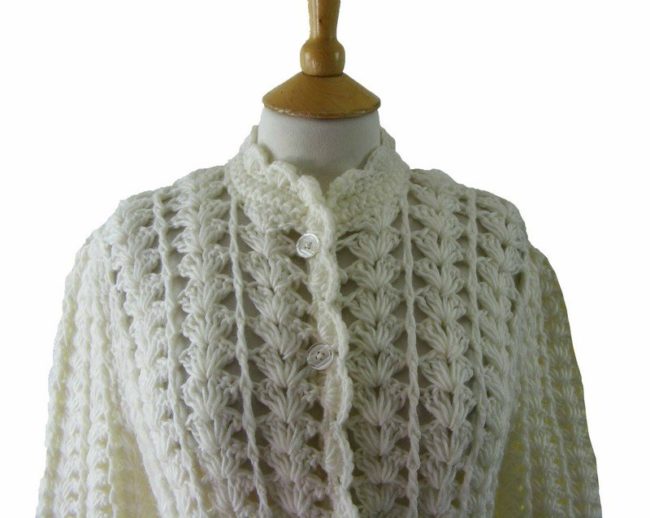 90s Cream Wool Crotchet Top - Image 2