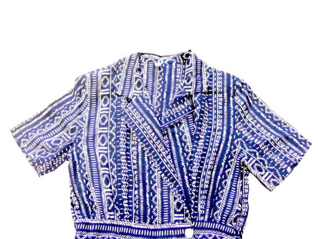90s Cropped Navy Blue Printed Play suit - 14 - Image 2