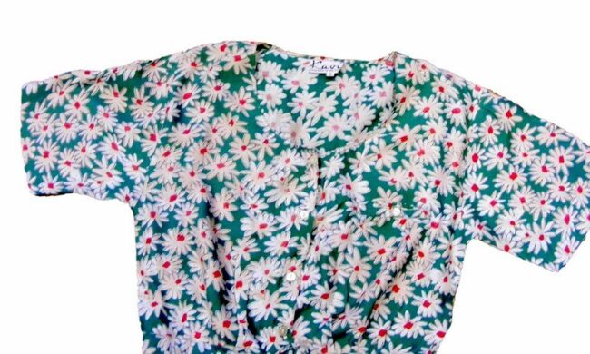 90s Green And White Flower Print Cropped Play suit - Image 2