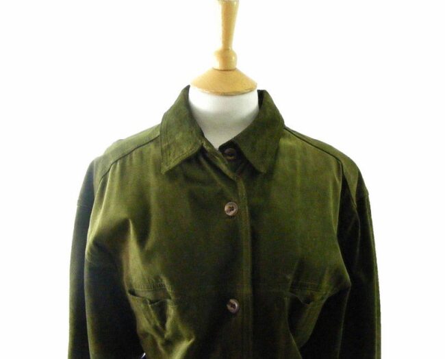 90s Green Suede Over shirt - 10 - Image 2