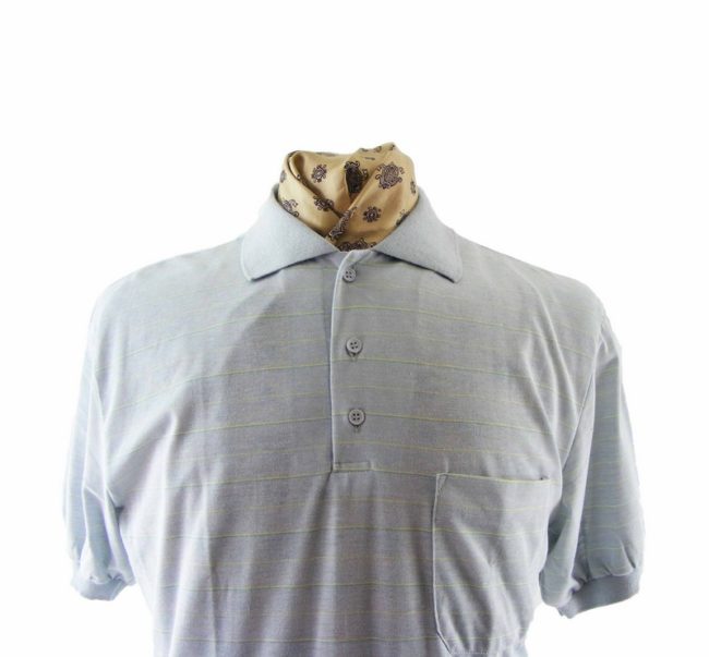 90s Light Blue Striped Polo Shirt - L - Image 2