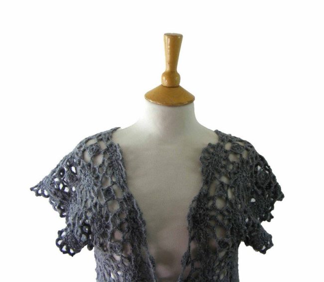 90s Light Grey Crotchet Top - Image 2