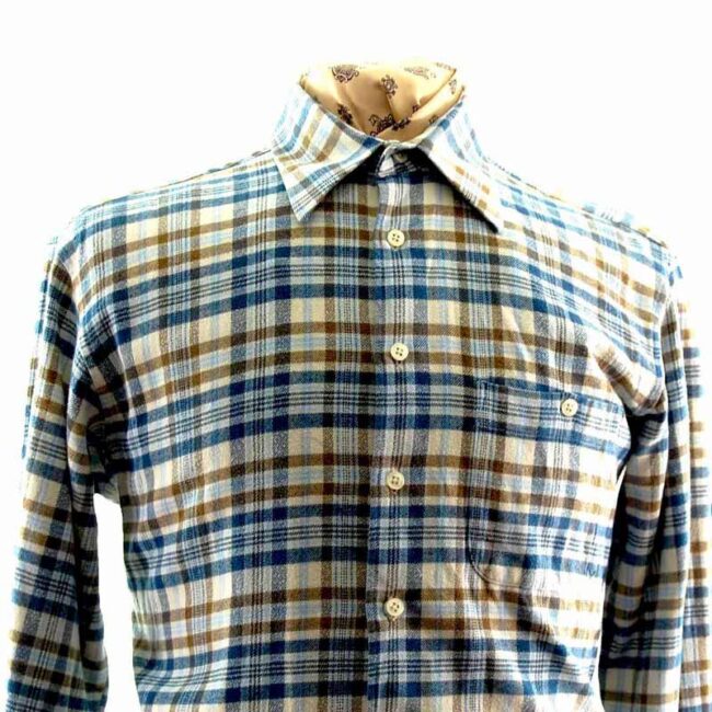 90s Mens Blue Brown Plaid Shirt - M - Image 2