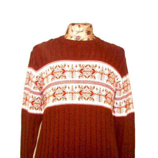 90s Mens Brown Snowflake Jumper - L - Image 2