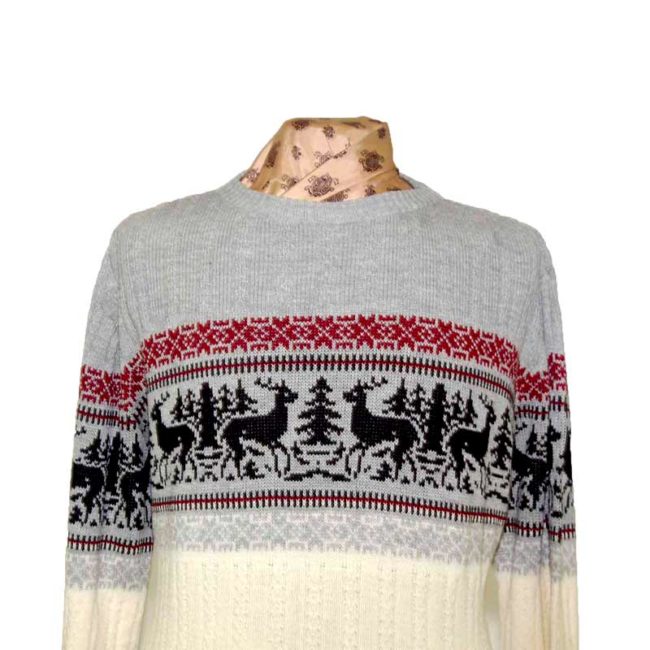 90s Mens Cable Knit Festive Reindeer Sweater - XL - Image 2