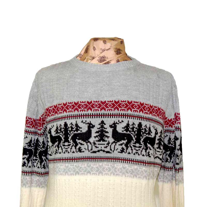 90s Mens Cable Knit Festive Reindeer Sweater XL