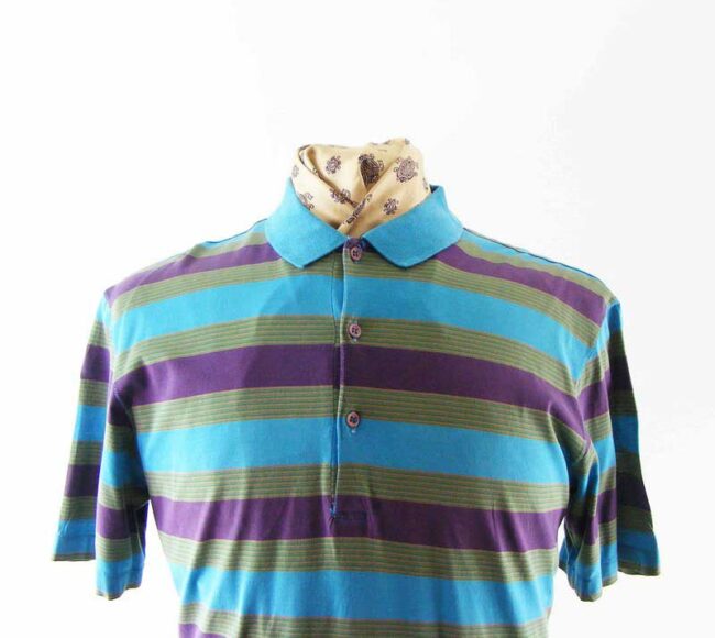 90s Multi color Striped Polo Shirt - L - Image 2