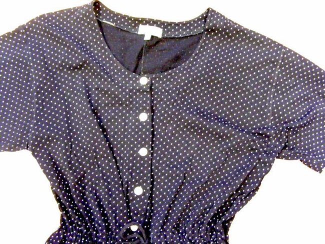 90s Navy Blue Polka Dot Print Play suit -10 - Image 2