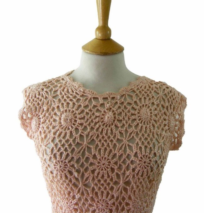 90s Pink Crotchet Mini Dress - Image 2